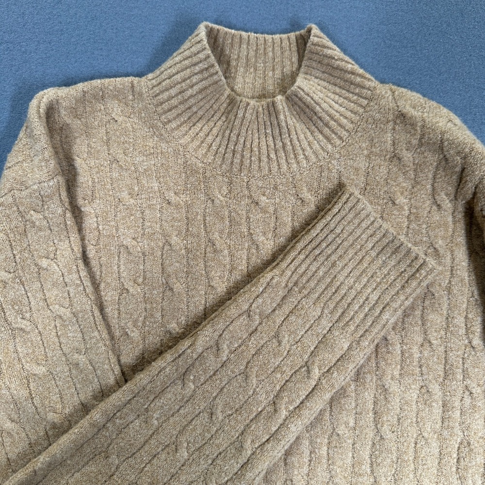 J.Crew Sweater Womens M Tan Extra Soft Cable Knit Mock Neck Long Sleeve Pullover